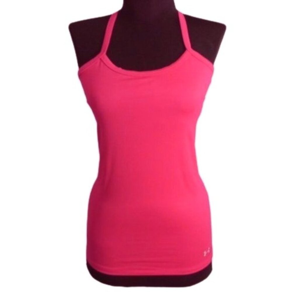 Under Armour Size S Tank Top HeatGear Racerback Pink Shelf Bra Athletic Stretchy